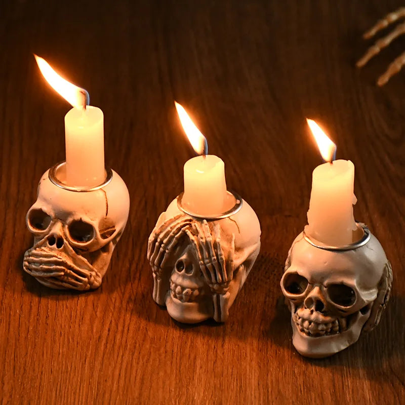 Antique Gothic Skull Candle Holder / Incense Burner
