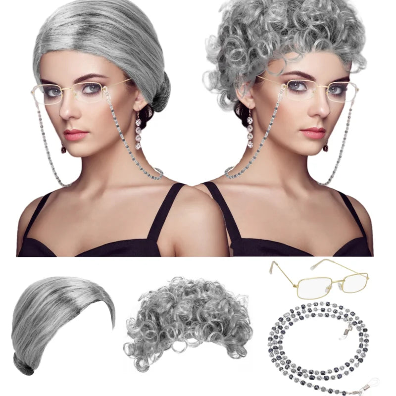 Funny Old Lady Wig Set