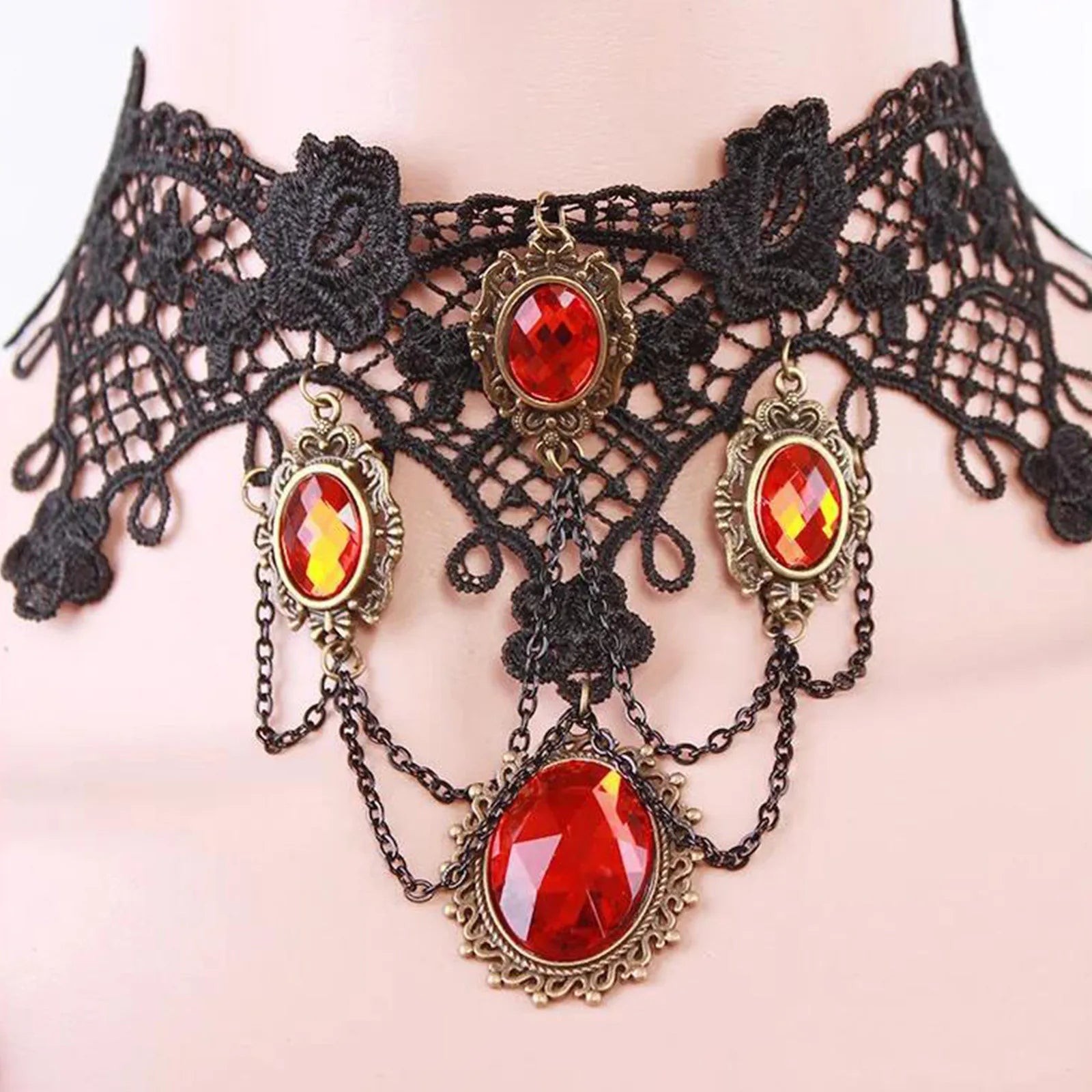 Red Gem Drape Gothic Choker