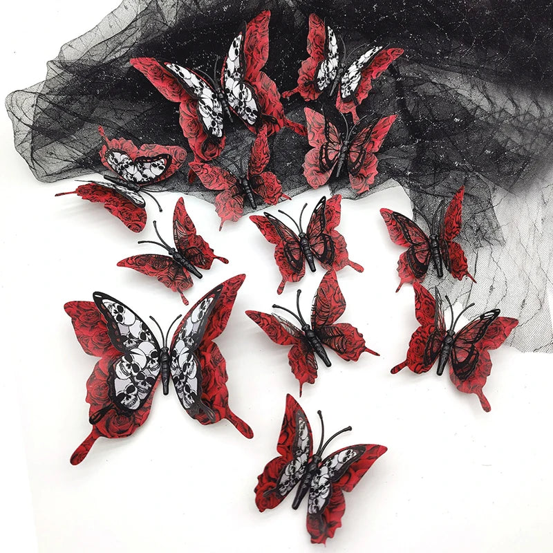 Blood Rose Butterfly 3D Wall Stickers (12pc)