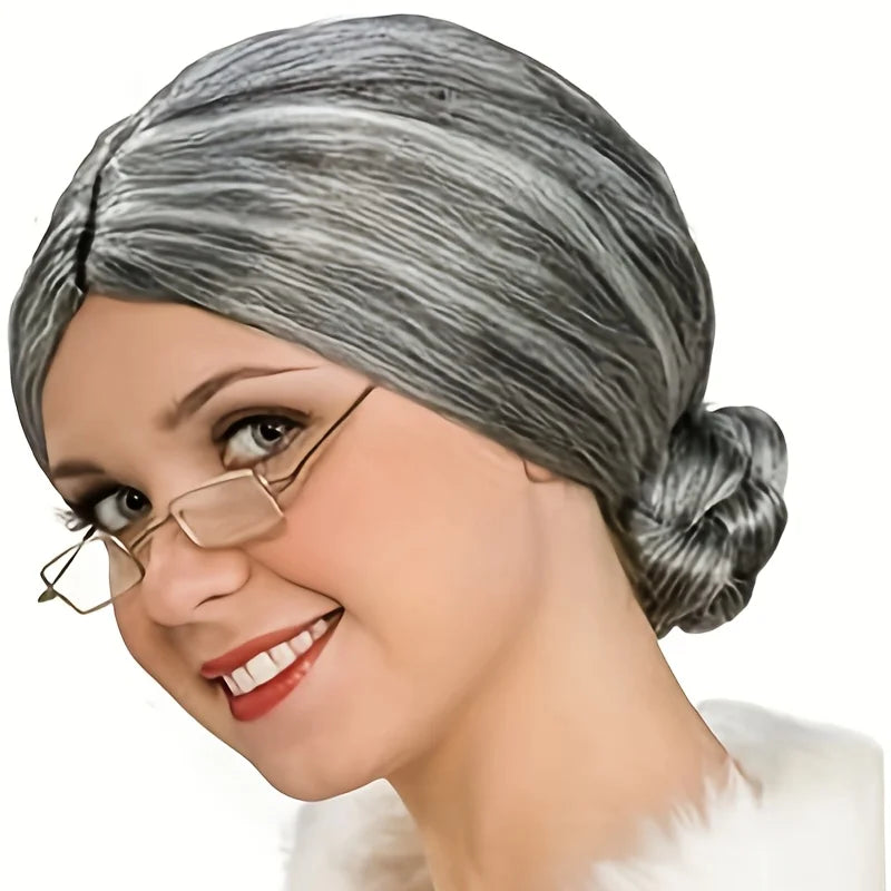 Gray Old Lady Bun Wig