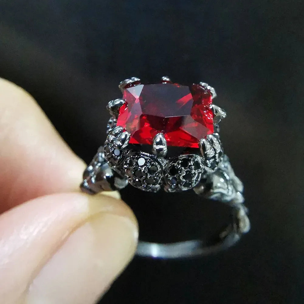 Red Crystal Skull Ring