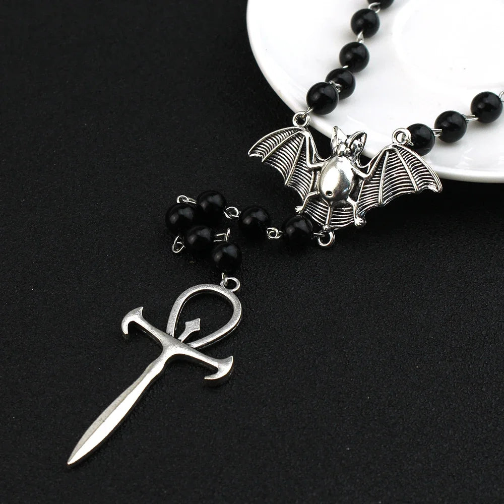 Gothic Bat Rosary Necklace