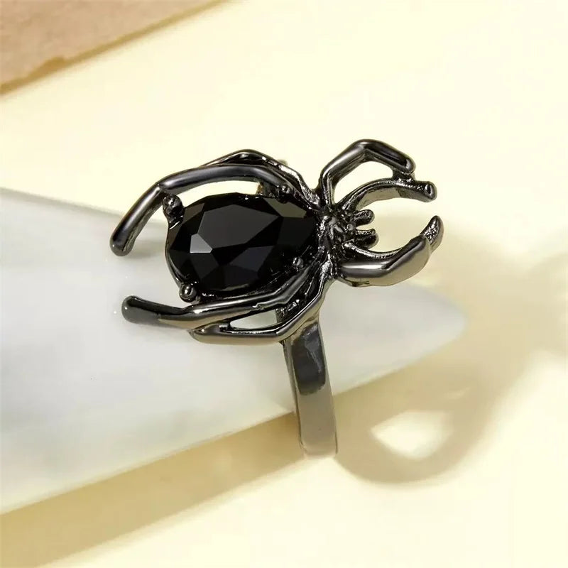 Black Crystal Spider Ring