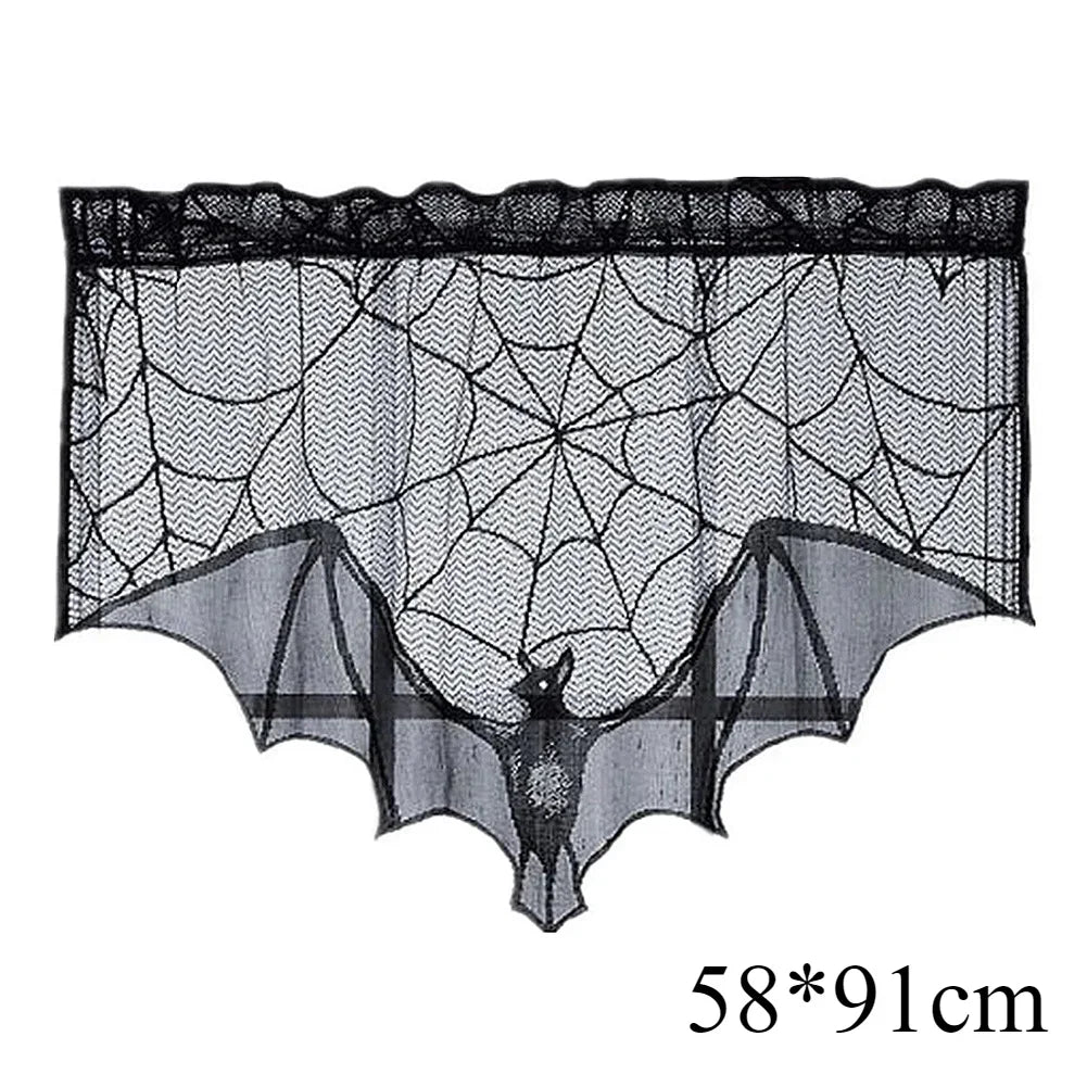 Bat & Spider Web Black Lace Tablecloth