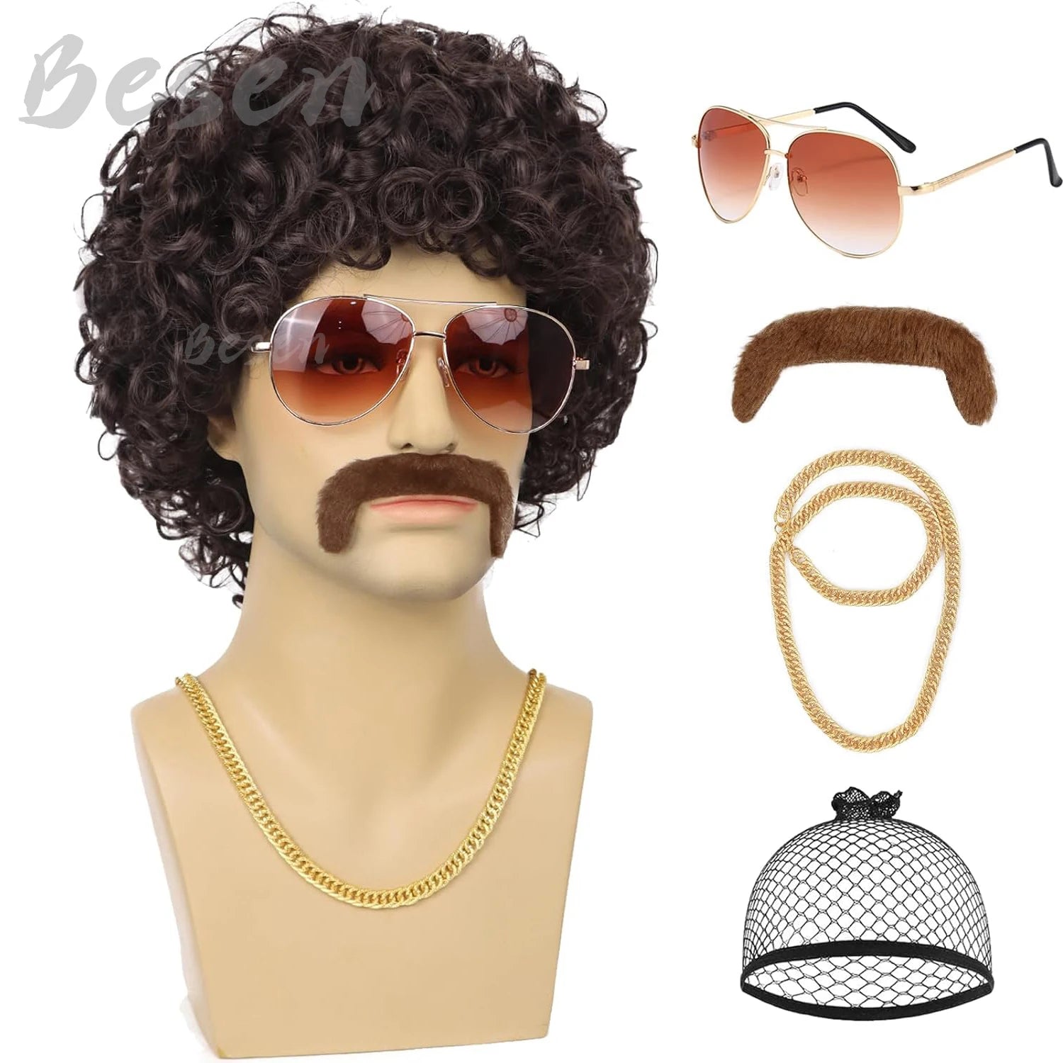 Brown 70s Disco Wig