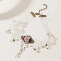 Vintage Pink Rose Pearl Necklace