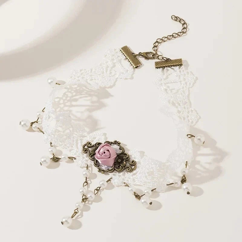 Vintage Pink Rose Pearl Necklace