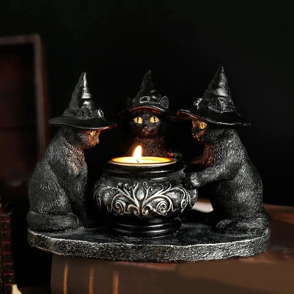 Trio Black Cat Candle Holder