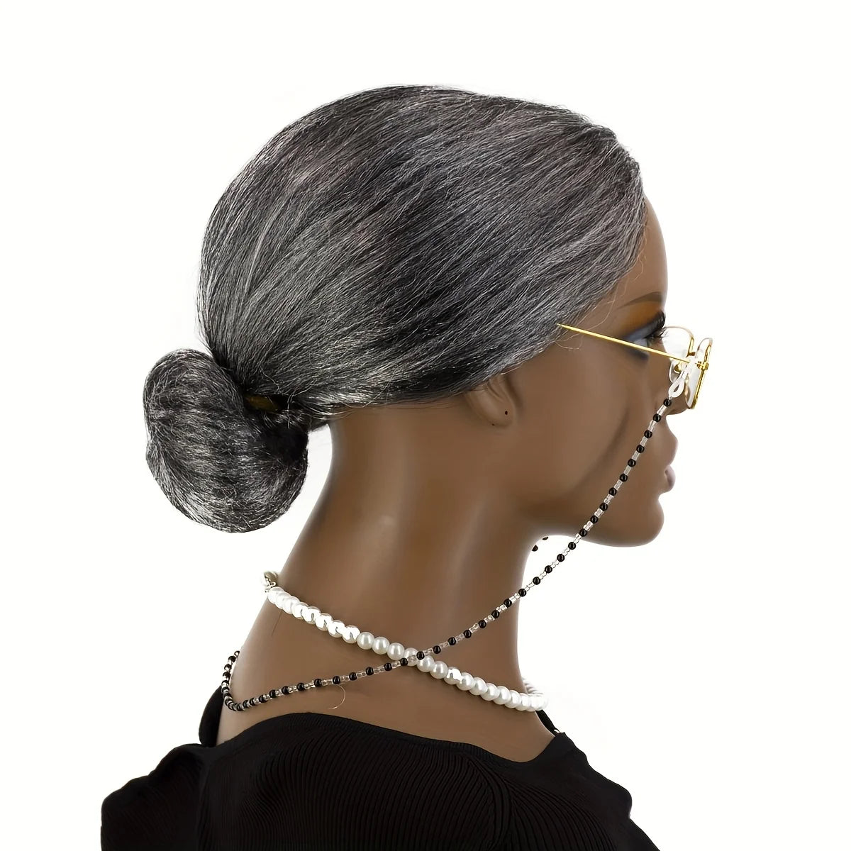 Gray Old Lady Bun Wig