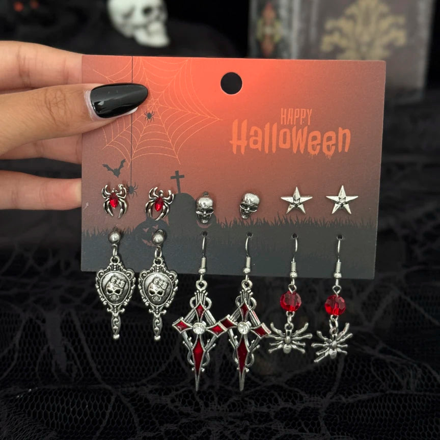 Red Crystal Skull Earring Set