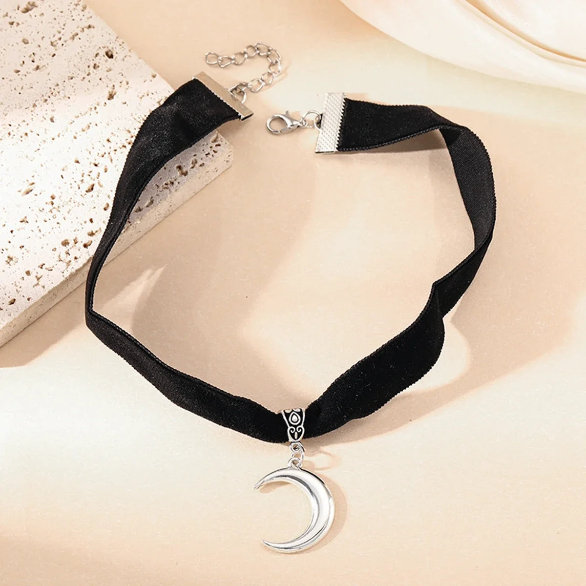 Crescent Moon Cameo Velvet Choker
