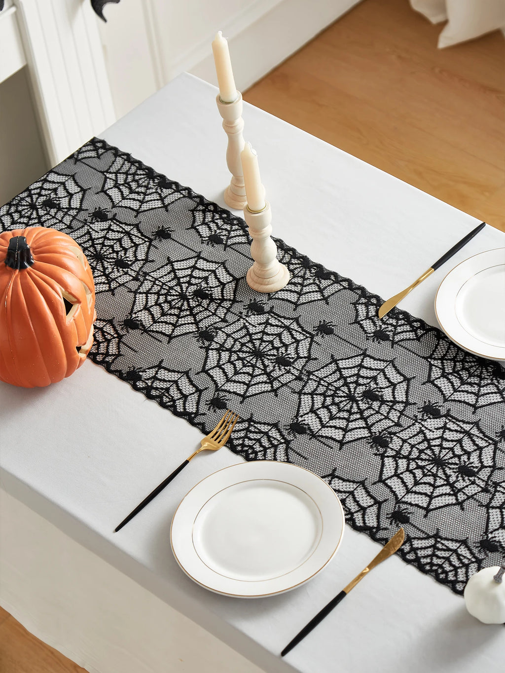 Black Lace Spider Web Table Runner