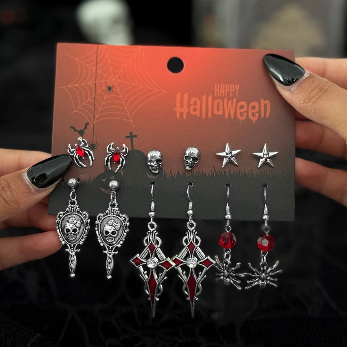 Red Crystal Skull Earring Set