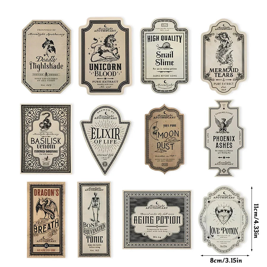 Retro Witch Potion Wine Bottle Stickers (12pc)