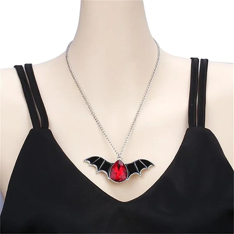 Black Bat Pendant Necklace