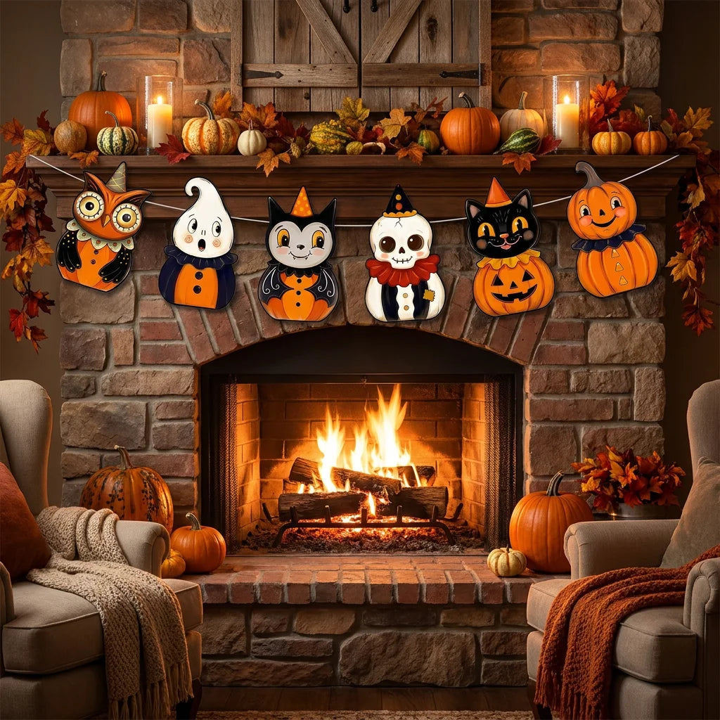 Vintage Pumpkin & Ghost Bunting Banner