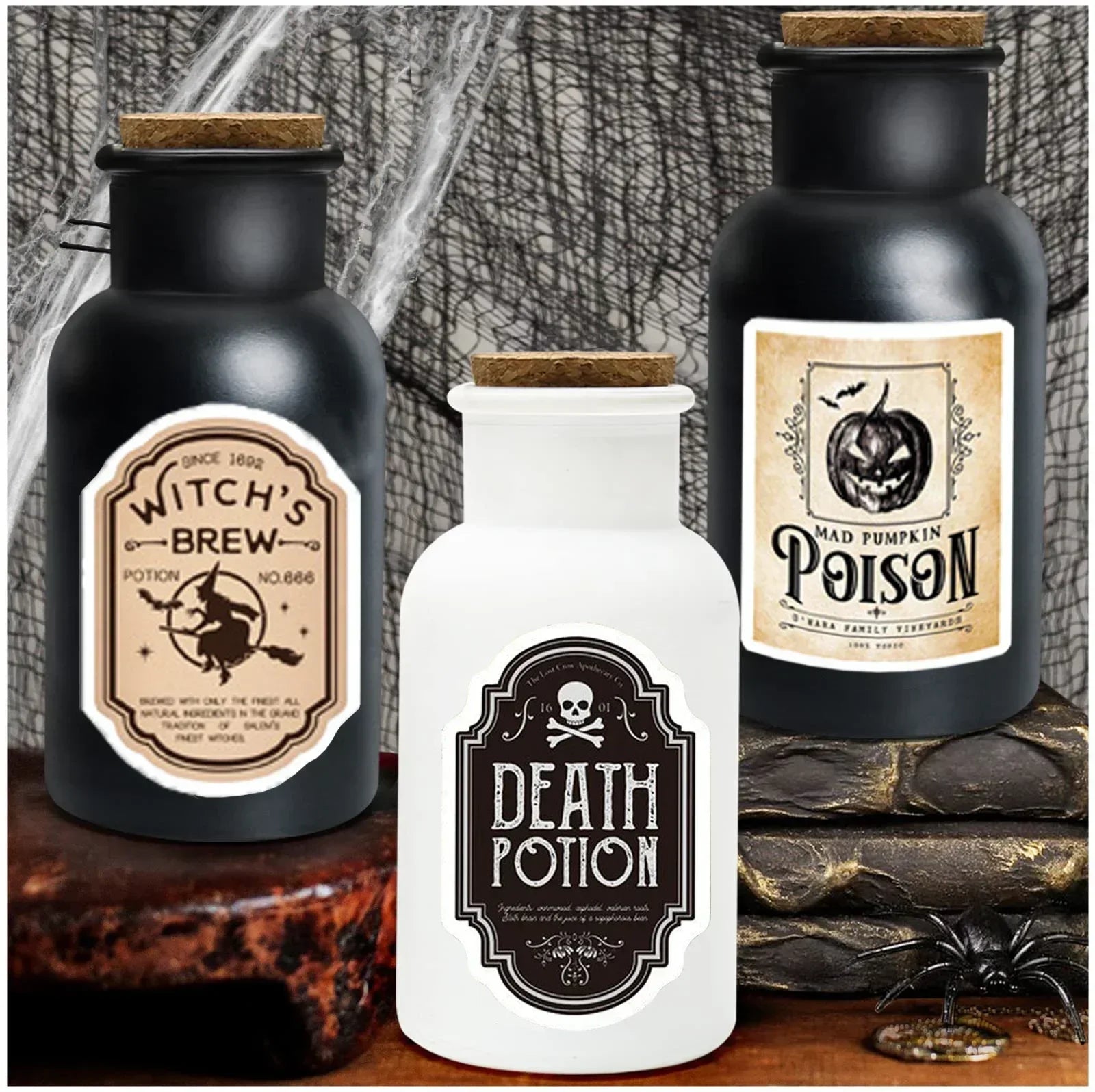 Apothecary Potion Bottles (Black & White Set)