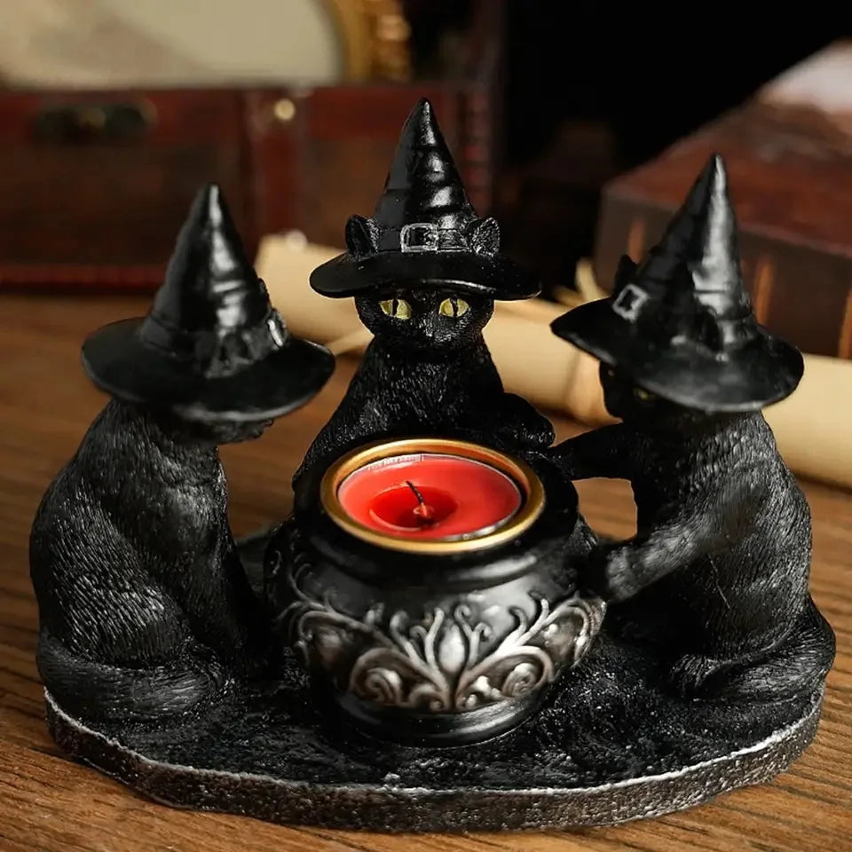 Trio Black Cat Candle Holder