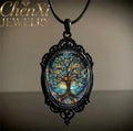 Tree of Life Glass Pendant Necklace (Blue)