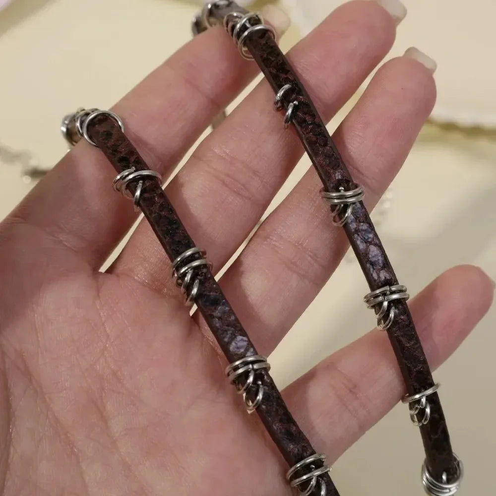 Y2K Leather Chain Choker