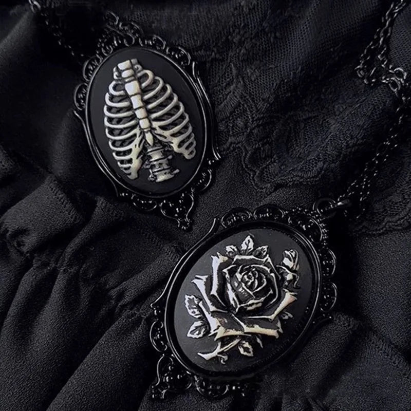 Skull & Rose Cameo Necklace