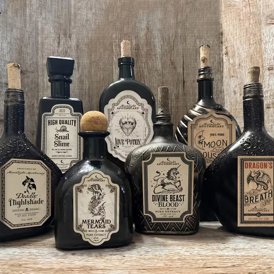 Retro Witch Potion Wine Bottle Stickers (12pc)