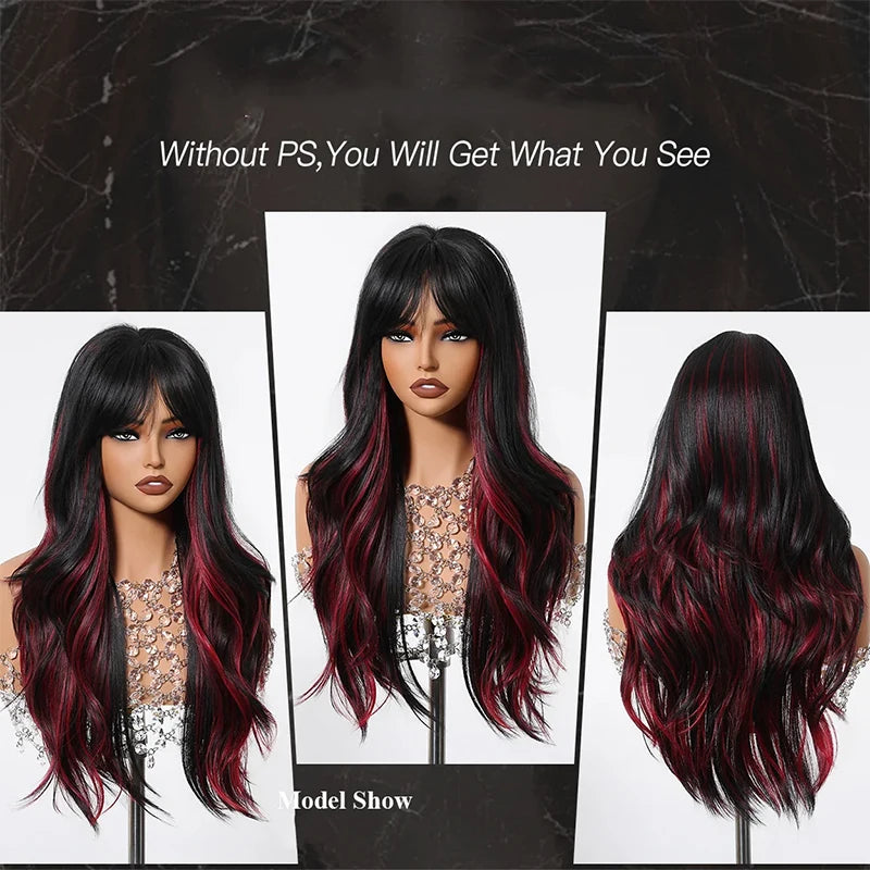 Black-Red Wavy Wig