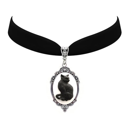 Black Cat Cameo Choker (Plain)
