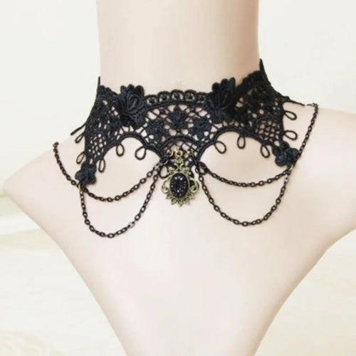 Black Lace Chain Drape Choker