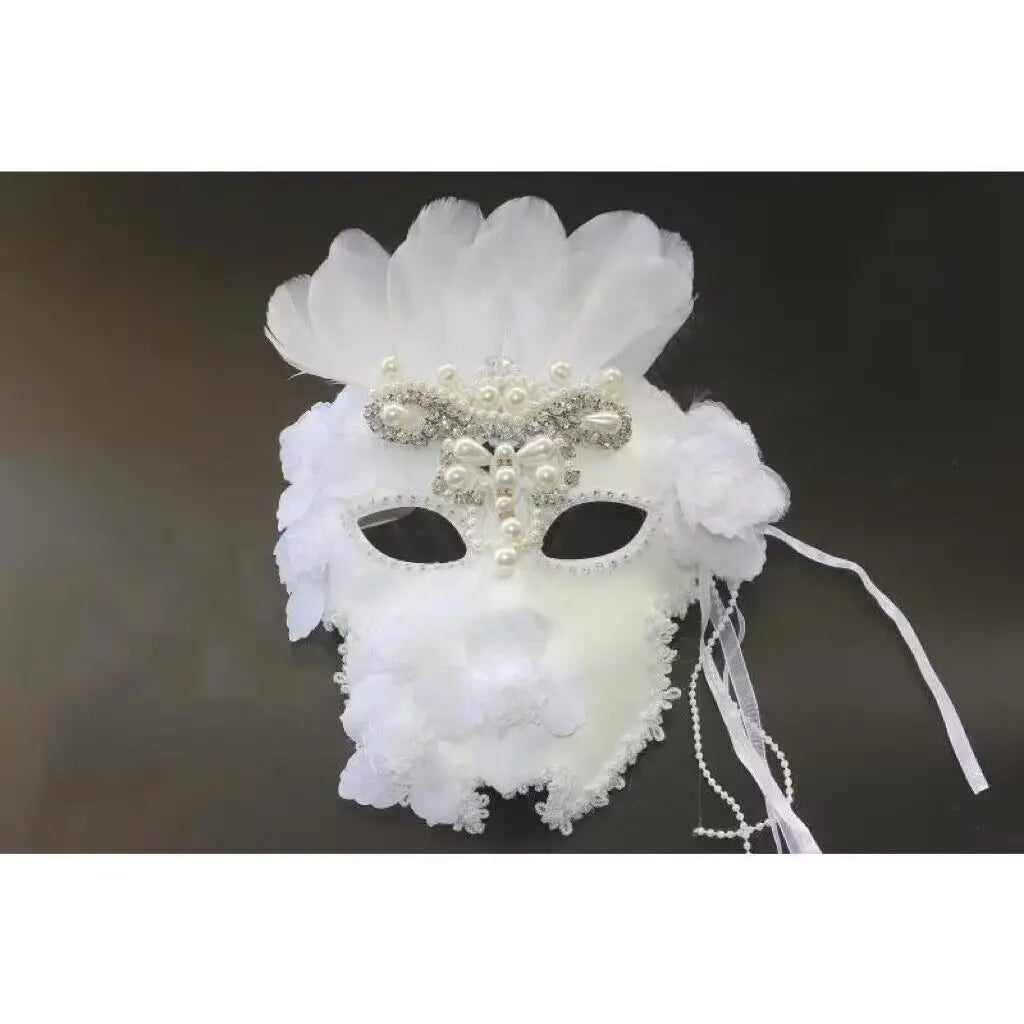 White Feather Venetian Mask