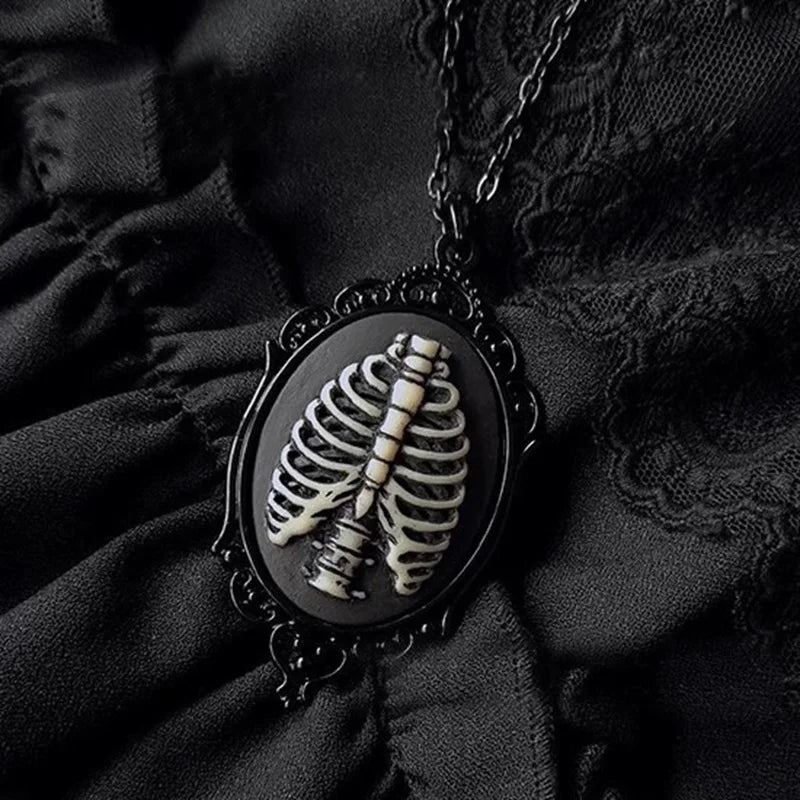 Skull & Rose Cameo Necklace