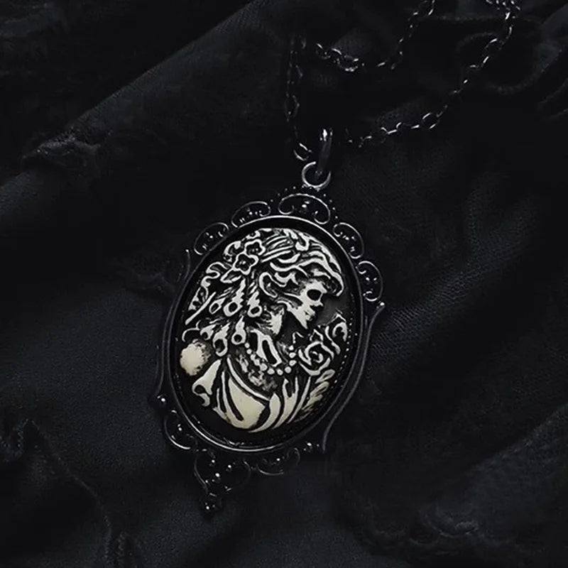 Skull & Rose Cameo Necklace