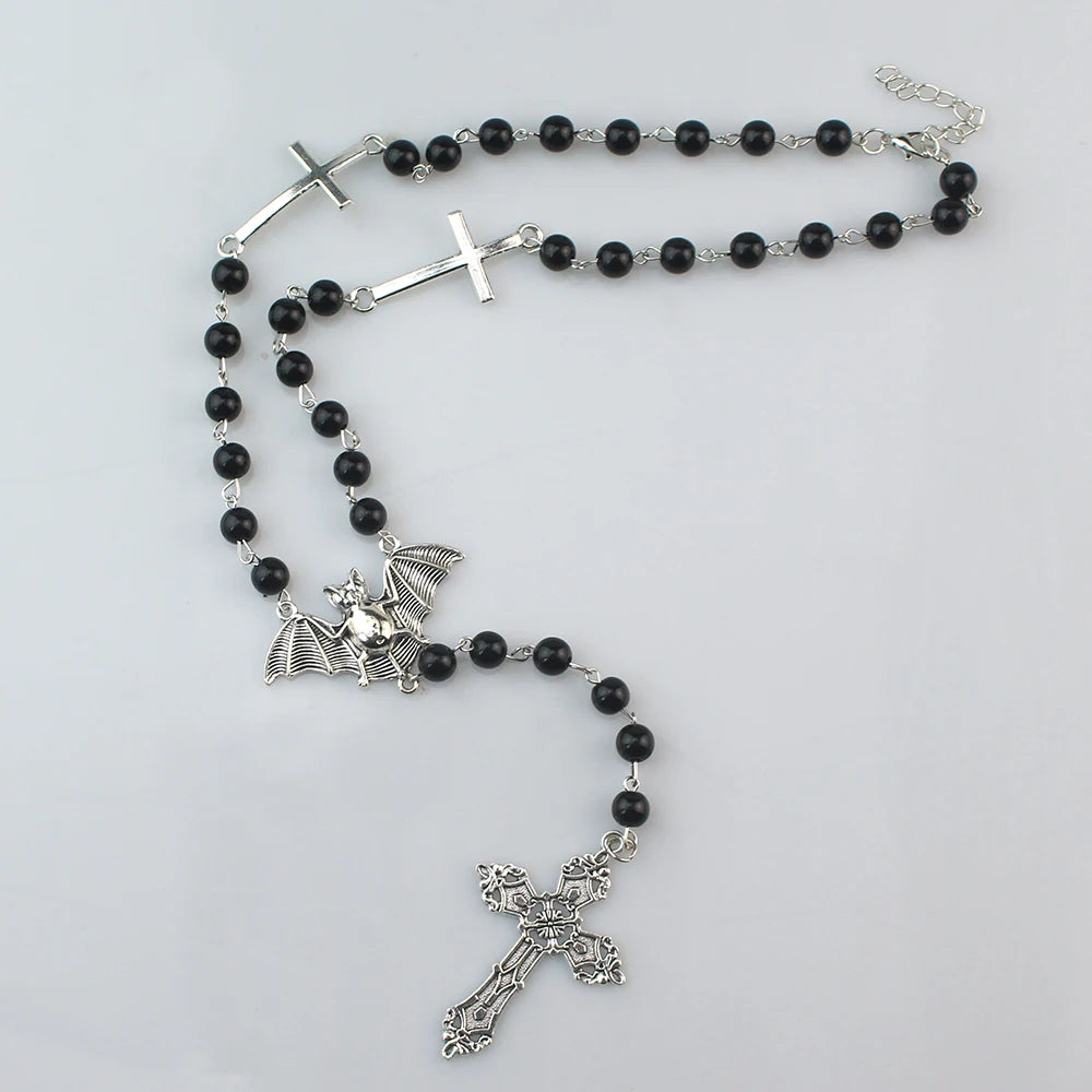 Gothic Bat Rosary Necklace