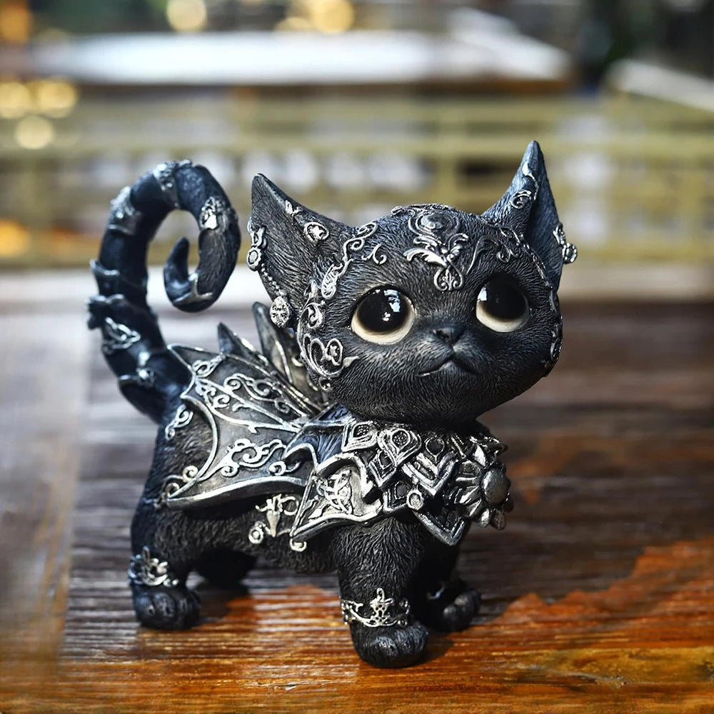 Mystical Black Cat Gothic Statue