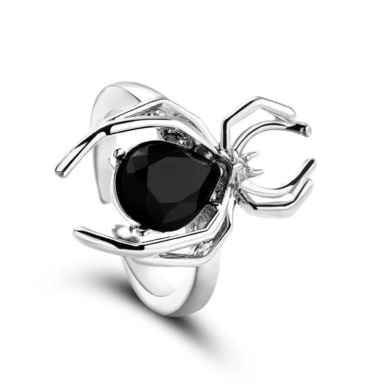Black Crystal Spider Ring