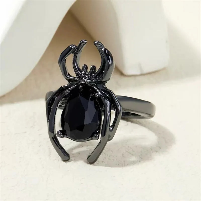 Black Crystal Spider Ring