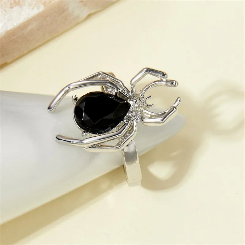 Black Crystal Spider Ring