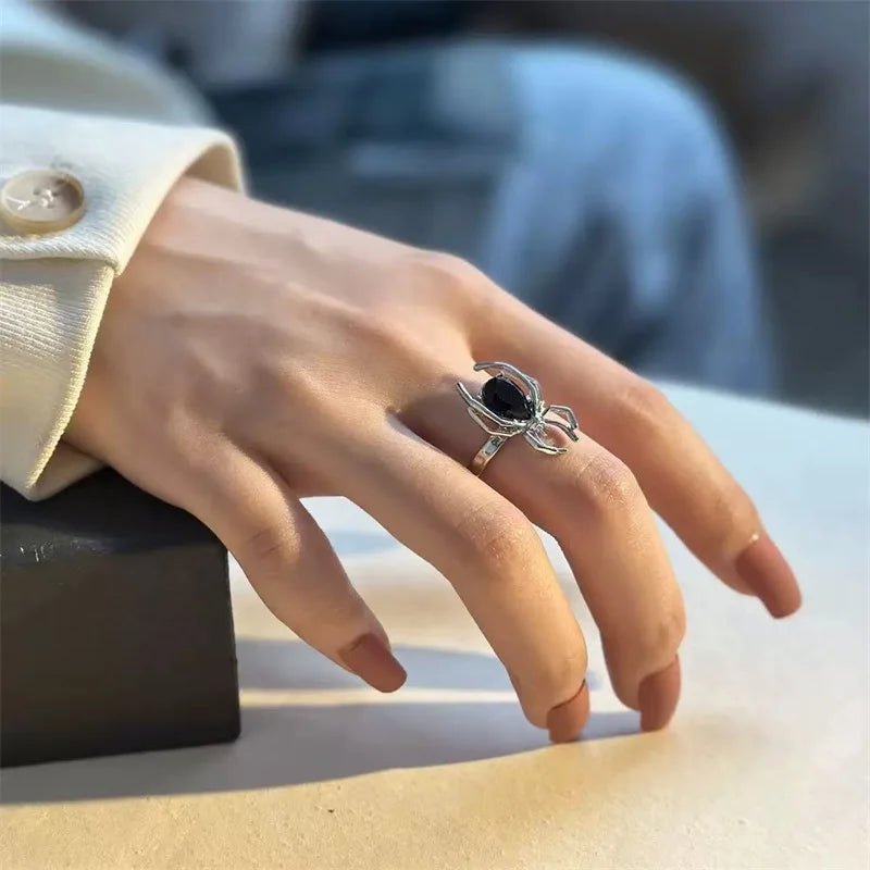 Black Crystal Spider Ring