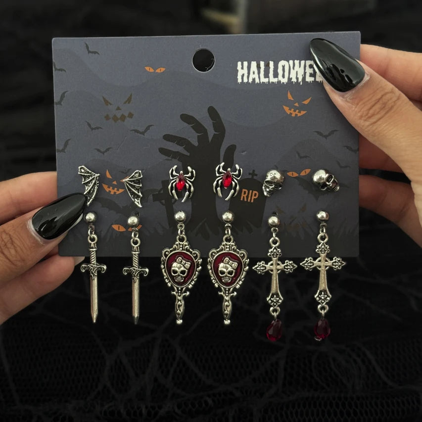 Red Crystal Skull Earring Set