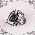 Gunmetal Spider Ring with Green Stone