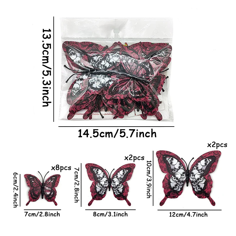 Blood Rose Butterfly 3D Wall Stickers (12pc)