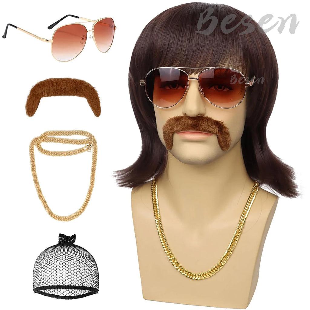 Brown 70s Disco Wig