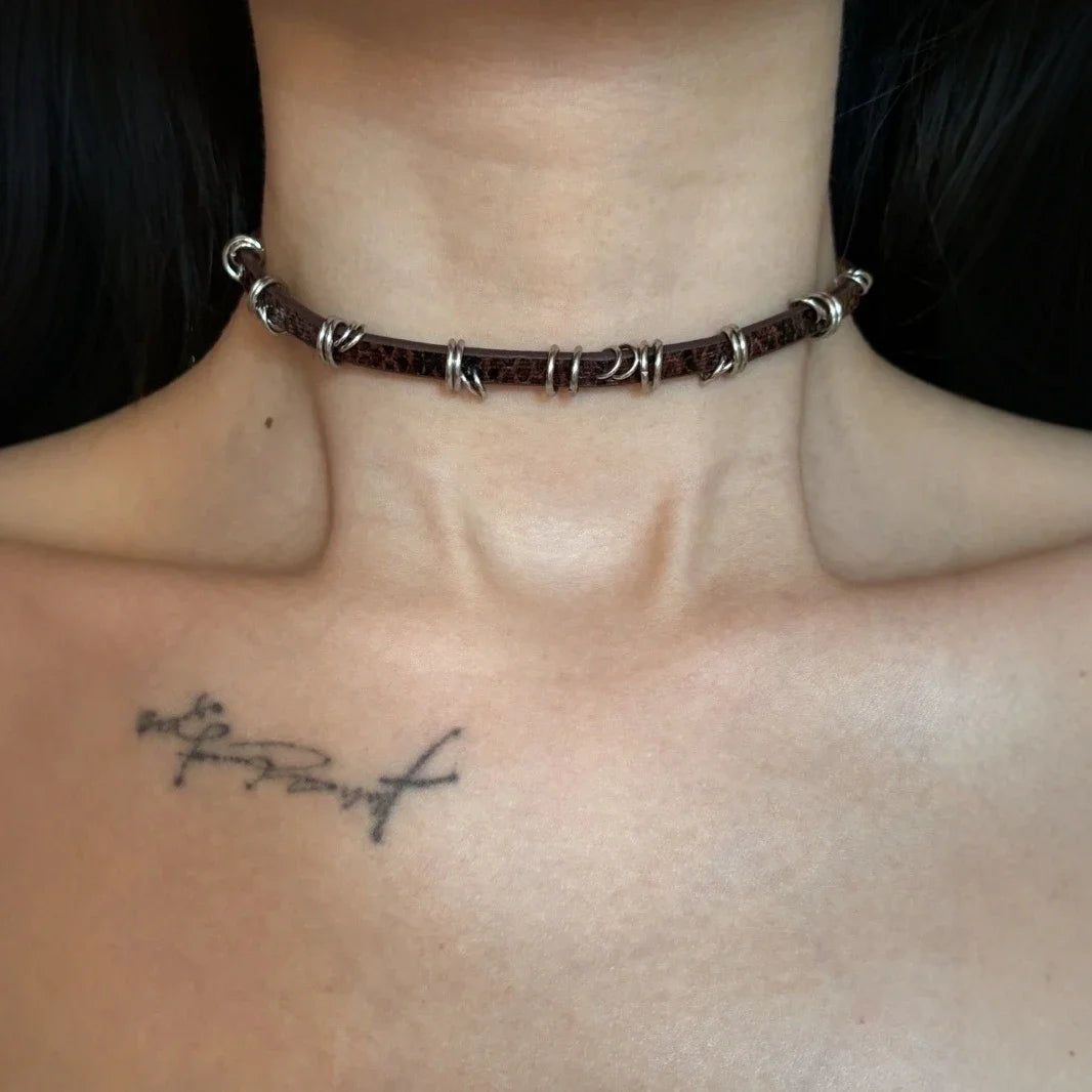 Y2K Leather Chain Choker