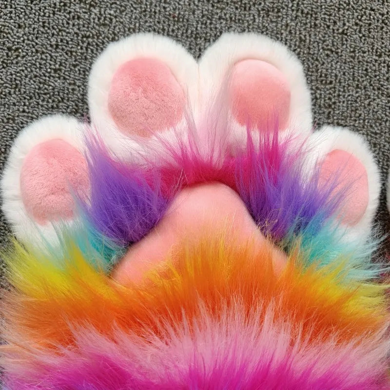 Rainbow Furry Claw Gloves