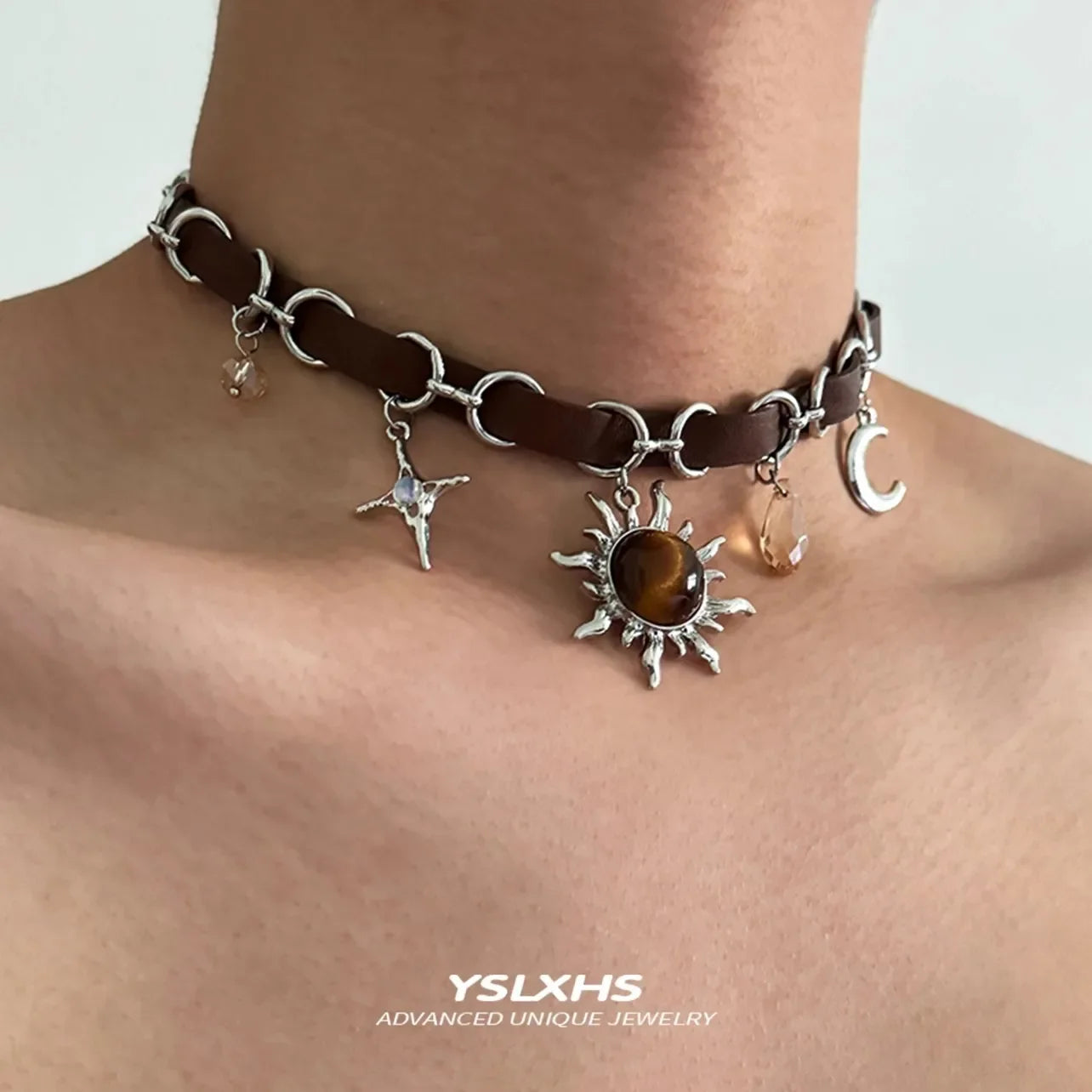 Leather Choker with Celestial Charms