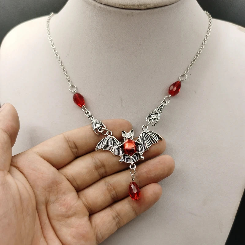 Red Crystal Vampire Bat Necklace