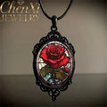 Red Rose Glass Pendant Necklace