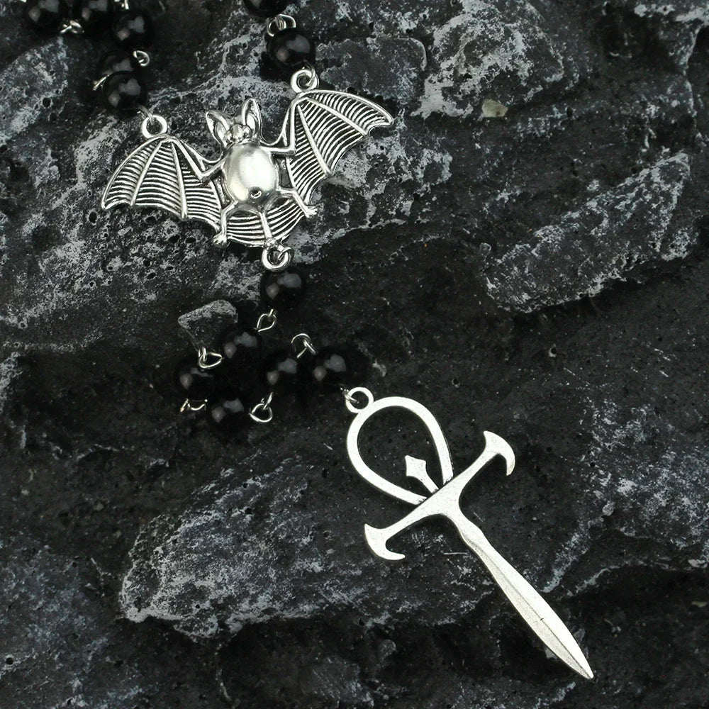 Gothic Bat Rosary Necklace
