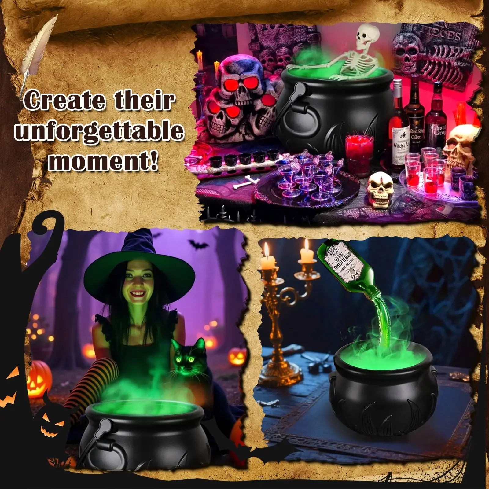 Witch's Cauldron with LED Light & Fog